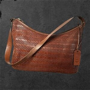 Vintage CEM Woven Leather Shoulder Bag Women Medium Brown Made in Brazil Hobo